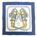 Pre-Owned  Hermes Carre 45 Scarf Muffler  de  (ceremonial bridle) White x Blue 100% Silk (Like New)