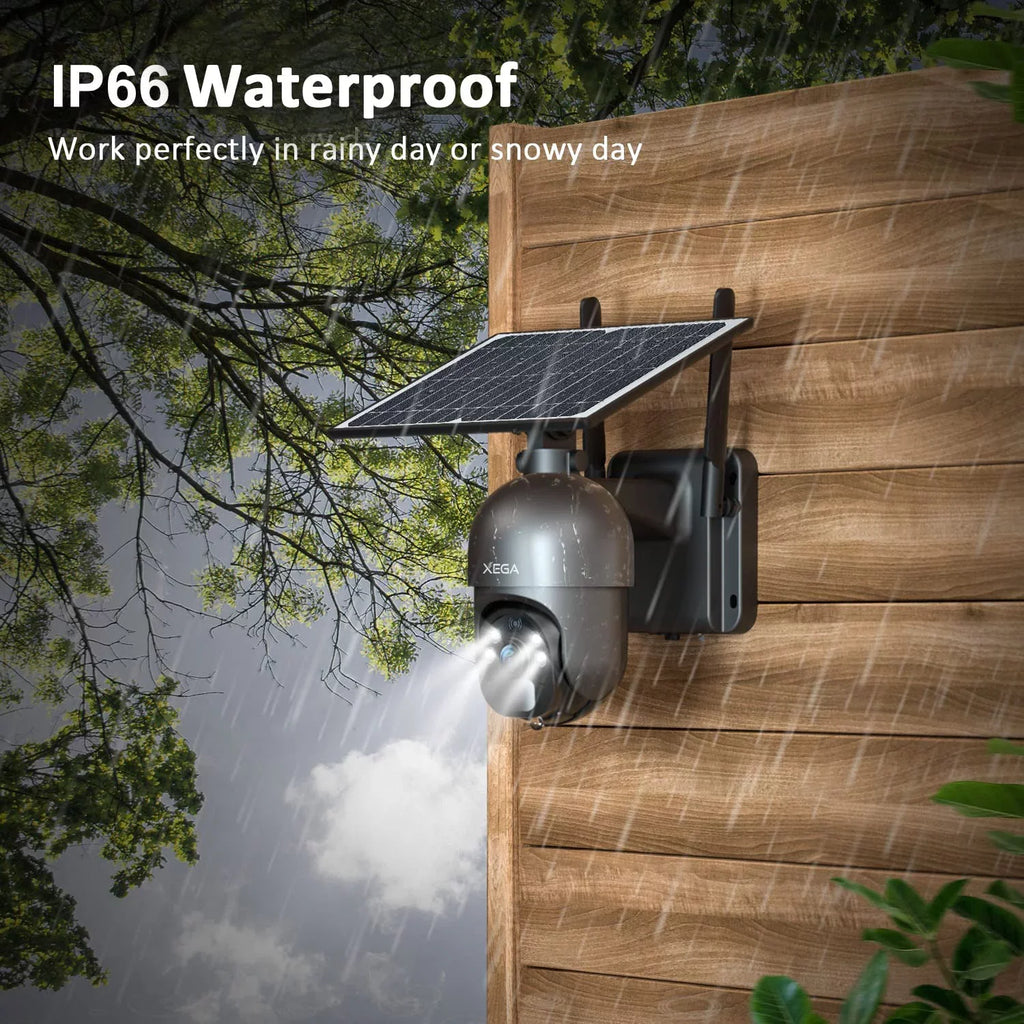 Xega 2K Outdoor 3G/4G  Cellular Solar/Battery Power Wireless Security Camera with  Card, 14400mAh Rechargeable Battery, 4X Zoom, 355° Pan 95° Tilt, Night Vision, 2-Way Talk, , No Wifi Need