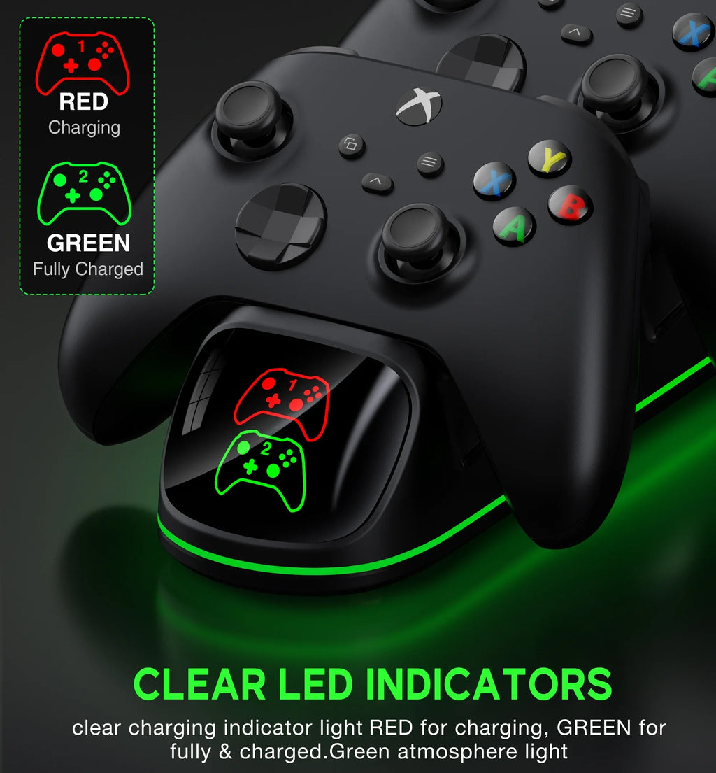 DinoFire Xbox Controller Charging Station with 2x4800mWh Rechargeable Battery Packs, Xbox Series  Controller Charger for Xbox Series |/Xbox one/Elite