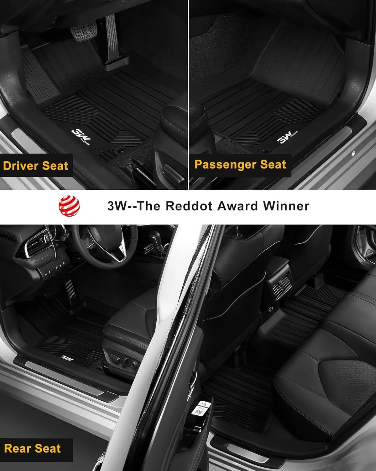 3W Floor Mats & Cargo Liner for Toyota Camry 2018-2024    All Weather Custom Fit Floor Liner and Trunk Mat for Camry  (Not for Hybrid or )
