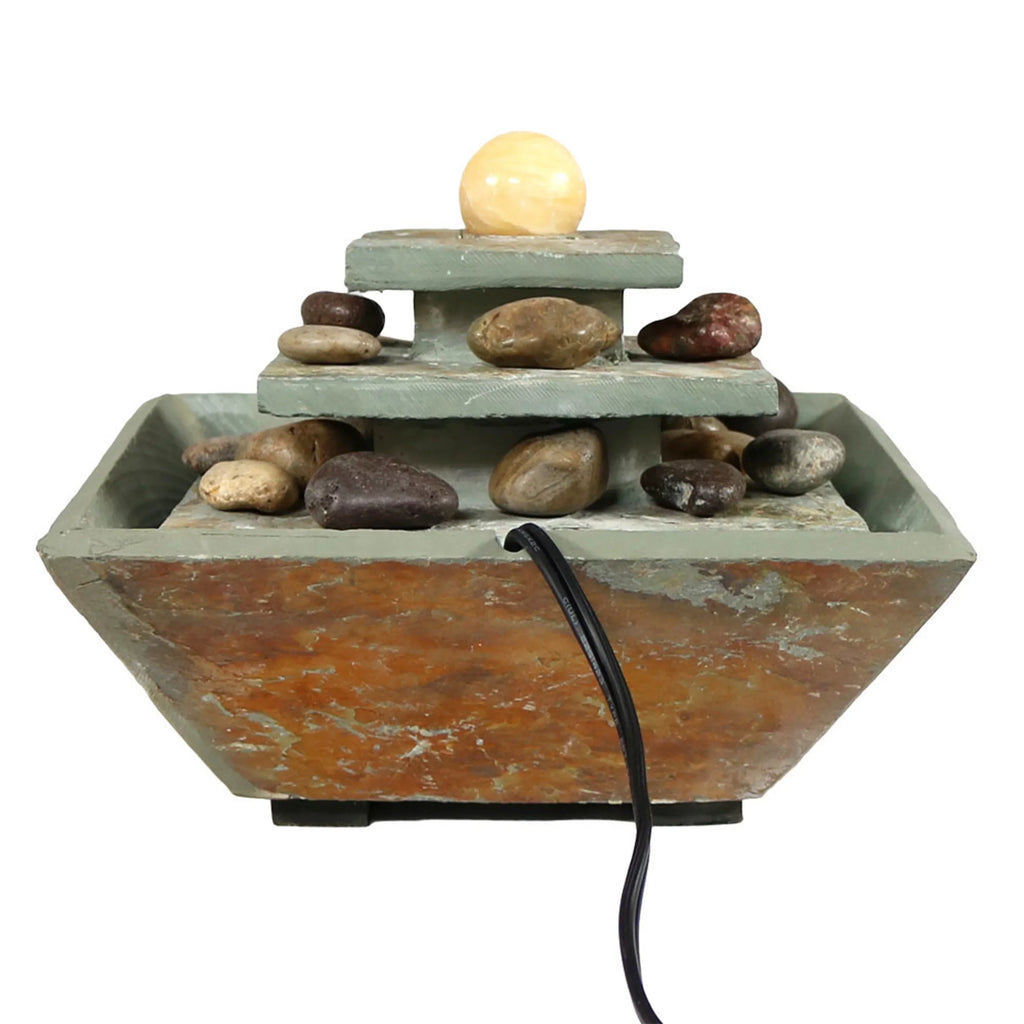 Sunnydaze Ascending Slate Tabletop Fountain with  Light - 8"