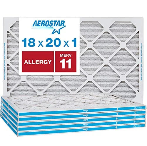 Aerostar 18x20x1  11 Pleated Air Filter,  Furnace Air Filter, 6 Pack