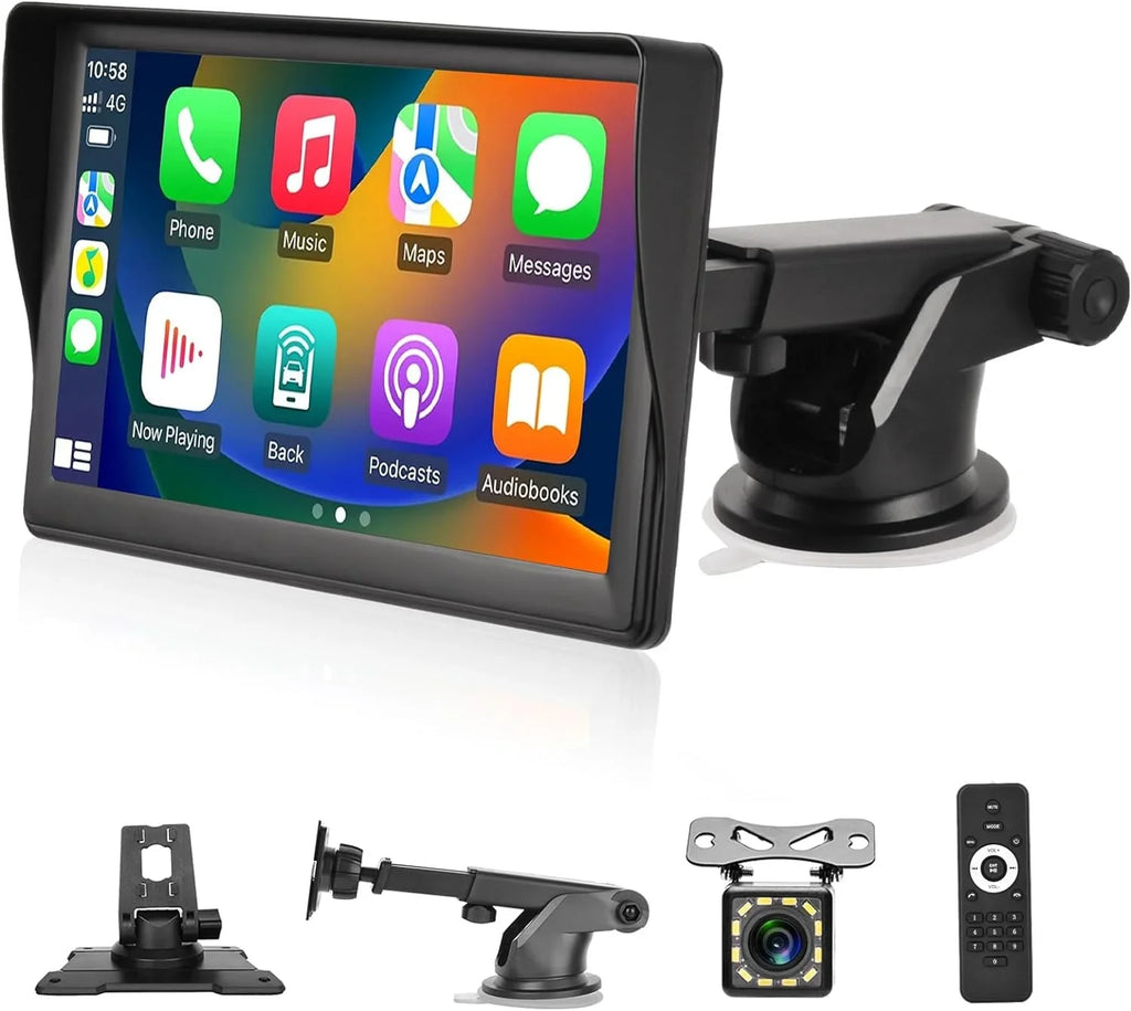 Podofo 12-30V 7" Portable Touch Screen Car Stereo Radio Wireless Carplay Android Auto Mirror Link  Bluetooth / for Car Suv Van Pickup, with Backup Camera