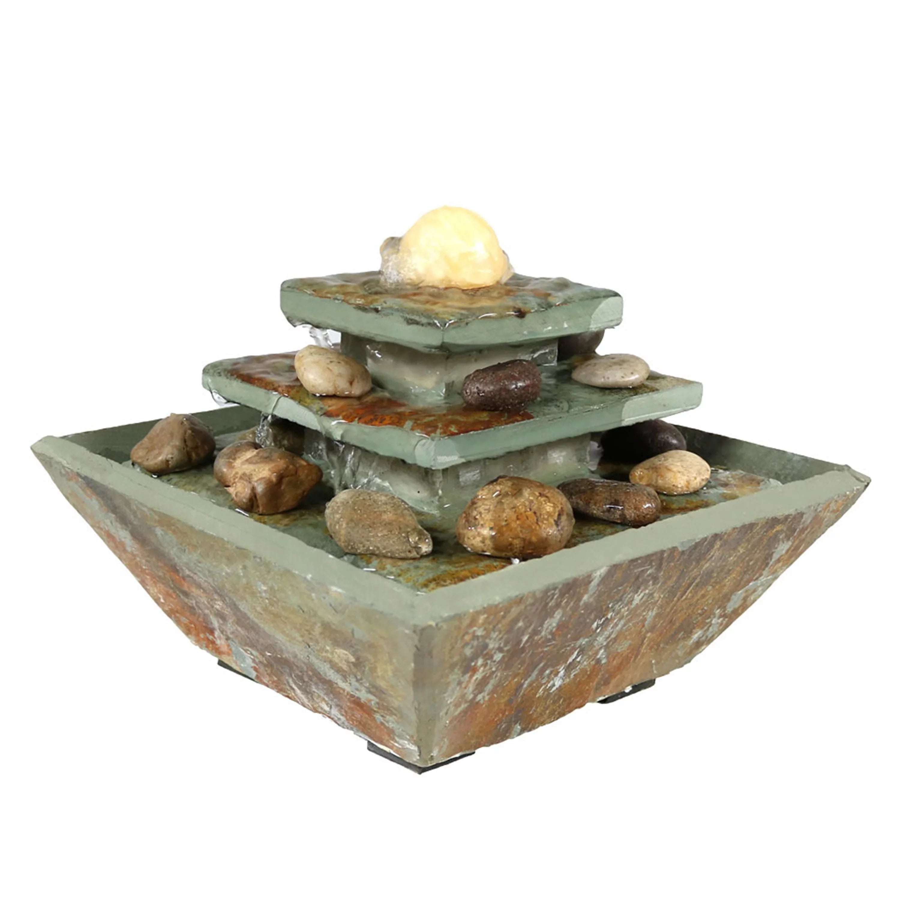 Sunnydaze Ascending Slate Tabletop Fountain with  Light - 8"