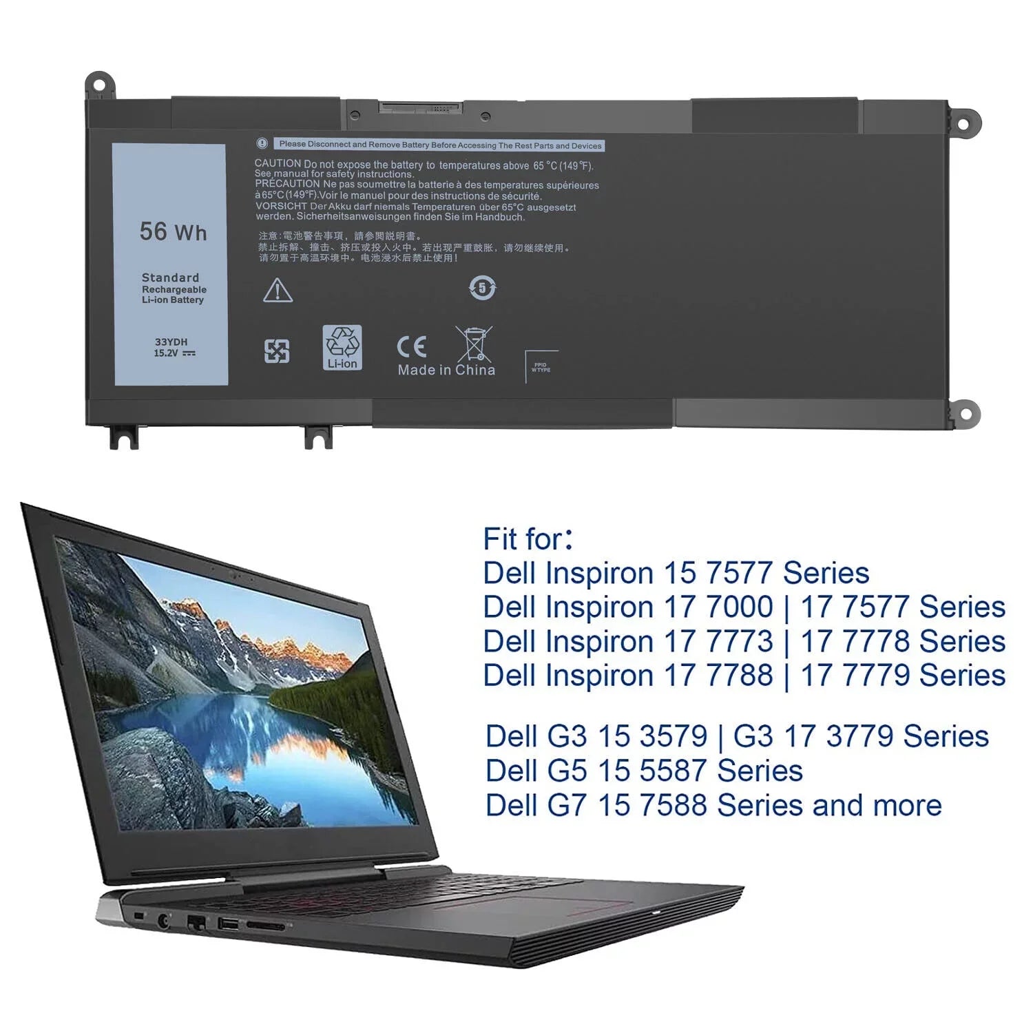 33YDH Laptop Battery For Dell Inspiron 15 7000 17 7773 7778 7786 7779 2in1