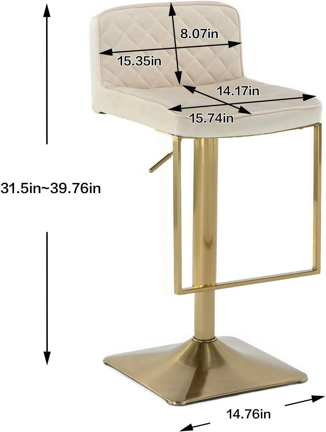 xrboomlife Velvet  Stools  Modern Swivel Counter Height Barstools  Height Adjustable Kitchen Stools for Island  Chairs Island Stools Chair Gold sillas para barra de cocina (Ivory  Set of