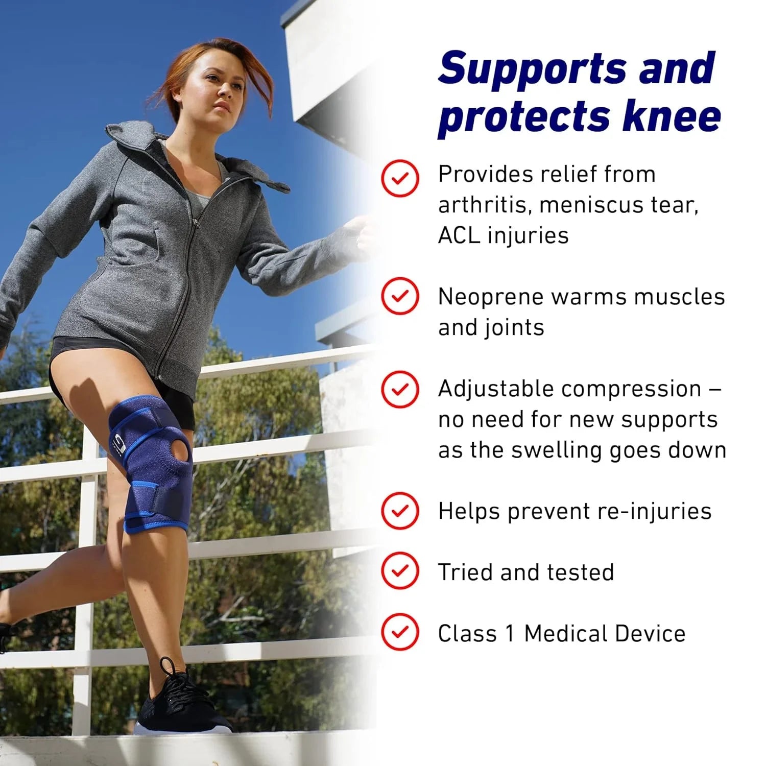 Neo- Knee Support, Open Patella – Knee Support for Knee Pain Arthritis, Joint Pain Relief, Meniscus tear, runners knee, patella injuries – Knee support for women and men - Adjustable Compression