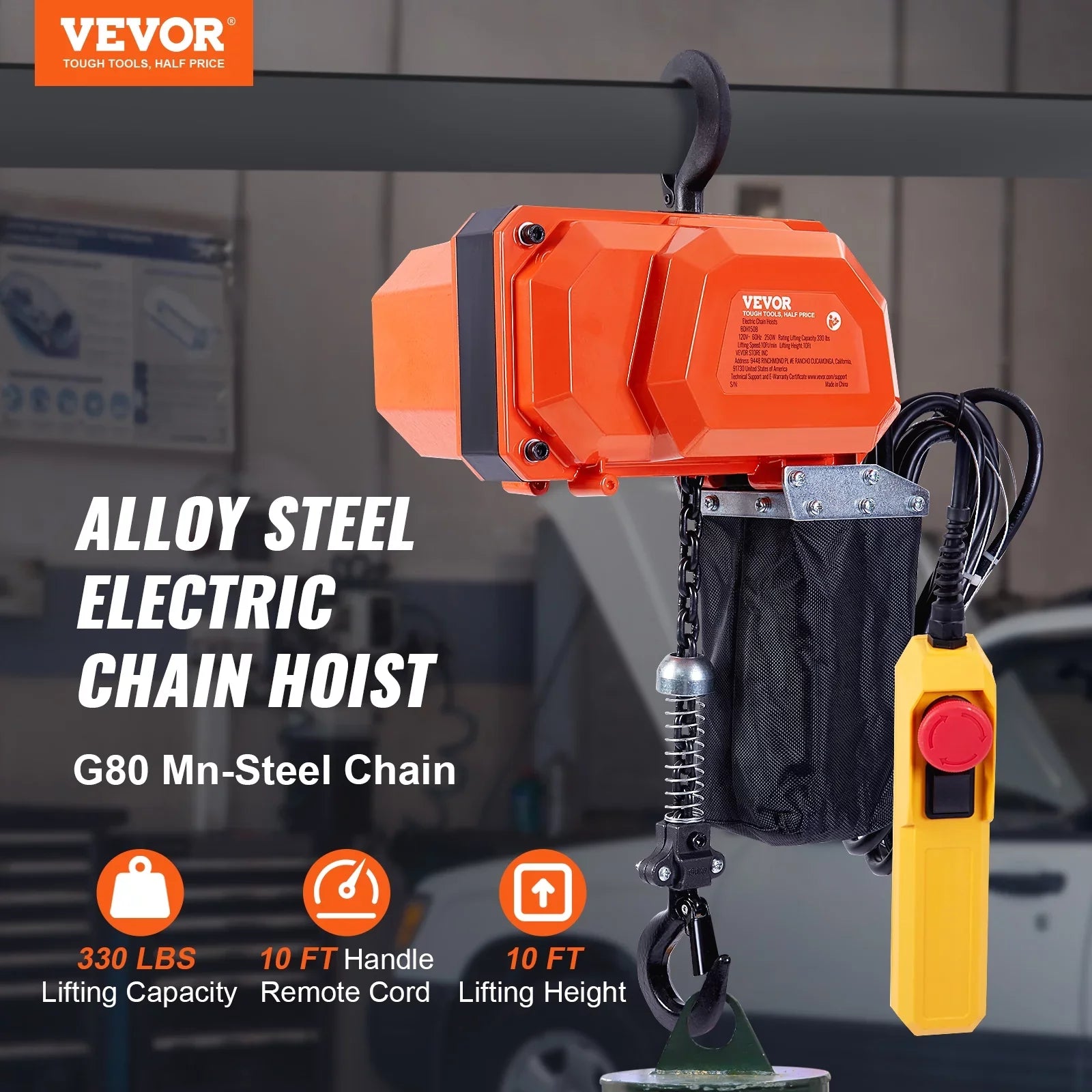 Electric Chain Hoist Single Phase Crane Hoist 330 lbs Load 10 ft Lifting