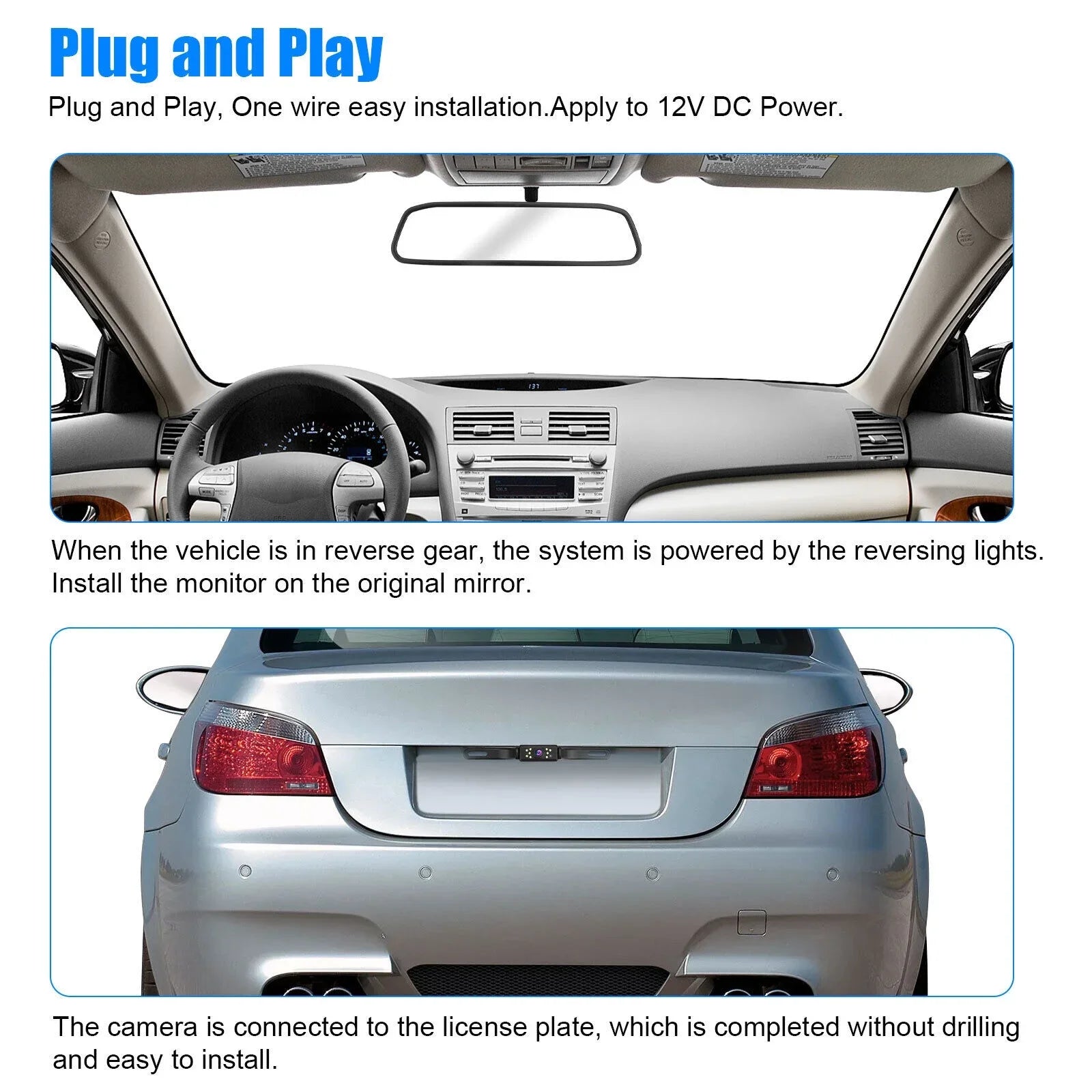 Car Backup Camera Rear View Parking System Night Vision + 5" Mirror Monitor Kit