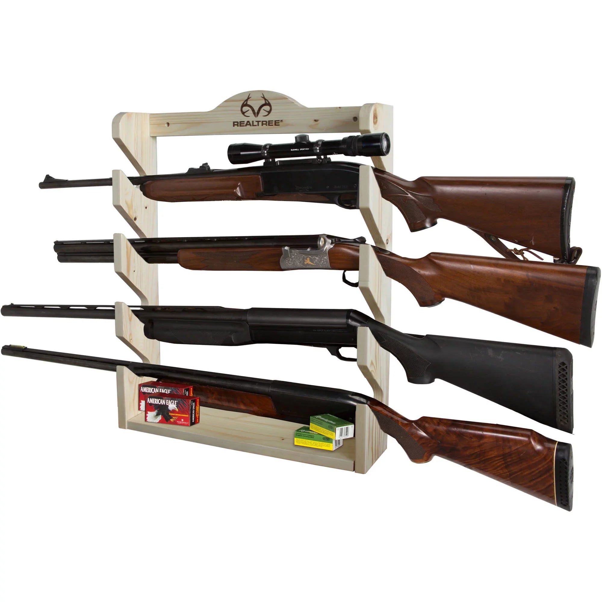 Rush Creek Creations Realtree Solid Pine 4 Gun Wall Rack with Hidden Hardware - Handcrafted - Durable