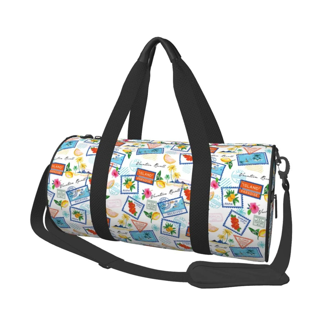 Coaee Summer Stamp Large Capacity Travel Luggage Bag Cylinder Gym Bag Waterproof Sports Bag with Pocket and Compartment