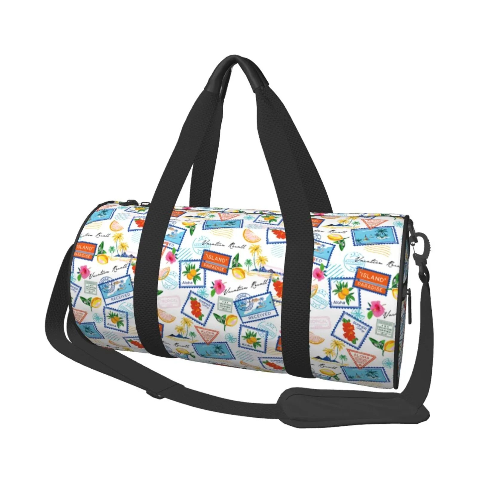 Coaee Summer Stamp Large Capacity Travel Luggage Bag Cylinder Gym Bag Waterproof Sports Bag with Pocket and Compartment