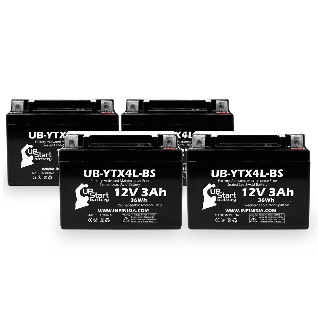4-Pack UpStart Battery Replacement for 2004 Bombardier (Can-Am) , , Quest 90CC Factory Activated, Maintenance Free,  Battery - 12V, 3Ah, --