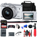 Canon   Mirrorless Camera with 15-45mm Lens (White) (3700C009) + 64GB Memory Card + Card Reader + Case + Flex Tripod + Hand Strap + Cap Keeper + Memory  Wallet + Cleaning Kit