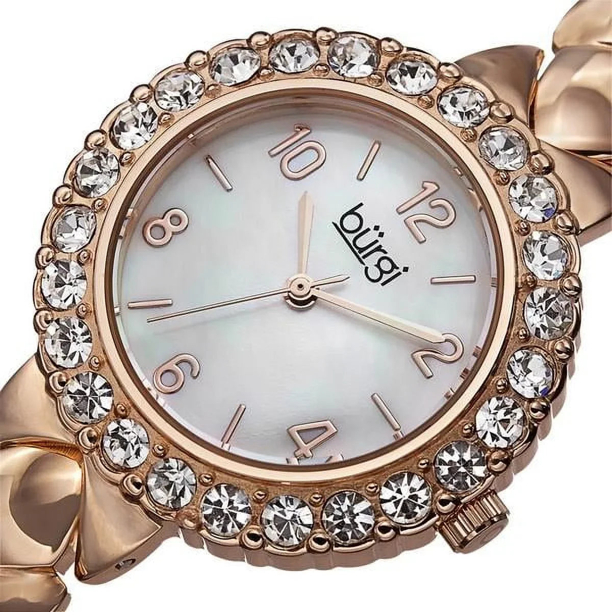 Women's  Crystal Accented Rose Gold Swiss Quartz Watch with White Mother of Pearl Dial and Rose Gold Bracelet