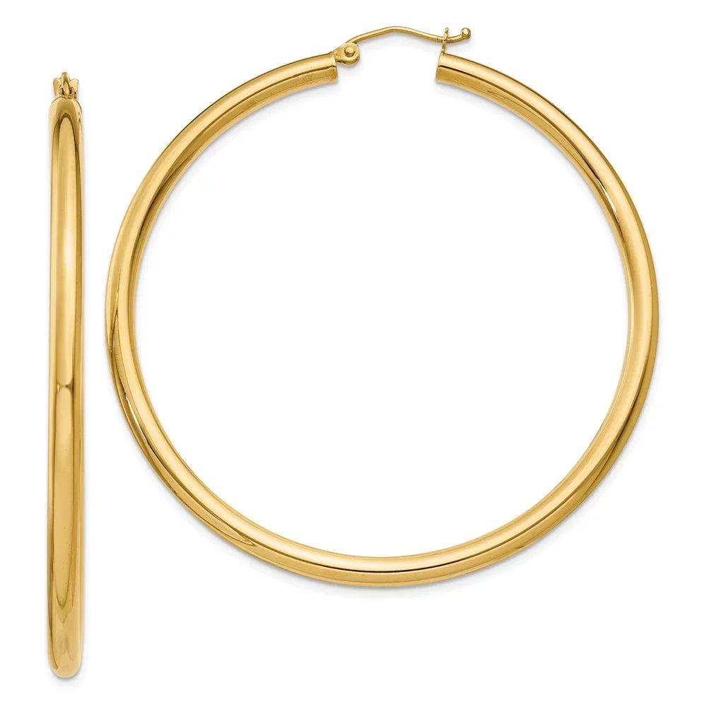 Real 14kt Yellow Gold Polished 3mm Lightweight Tube Hoop Earrings; for Adults and Teens; for Women and Men