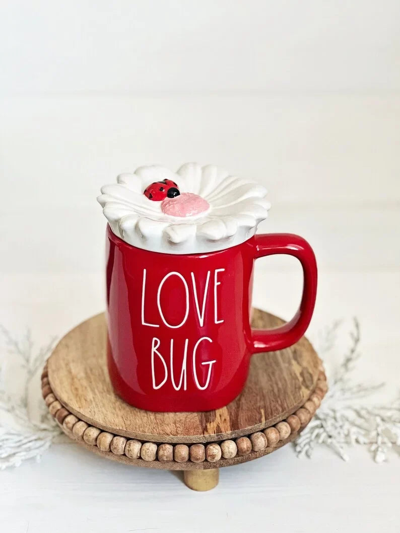 Rae Dunn by Magenta Love Bug Red Ceramic Mug with White Top and Red Ladybug Black  Letters Valentine's Day