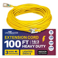 LifeSupplyUSA 100 ft Yellow Extension Cord - Durable Outdoor & Indoor Use, 16 Gauge, 3 Prong, Lighted, Flexible, Oil & Abrasion Resistant, 10 , 125V, 1250W, Smart Plug Compatible.