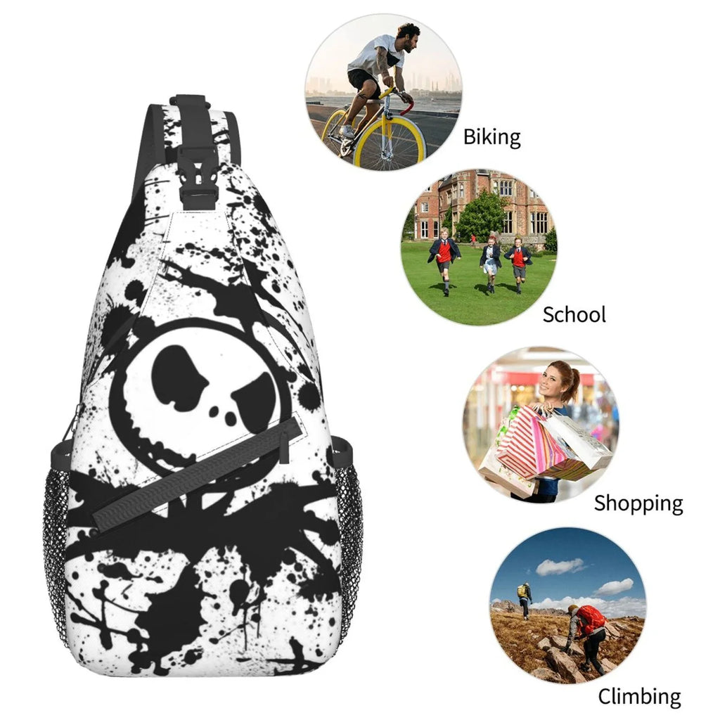 The Nightmare Before Christmas Jack Skellington Chest Bags Crossbody Sling Backpack Unisex Travel Hiking Daypack Shoulder Bag Gifts For Women Men