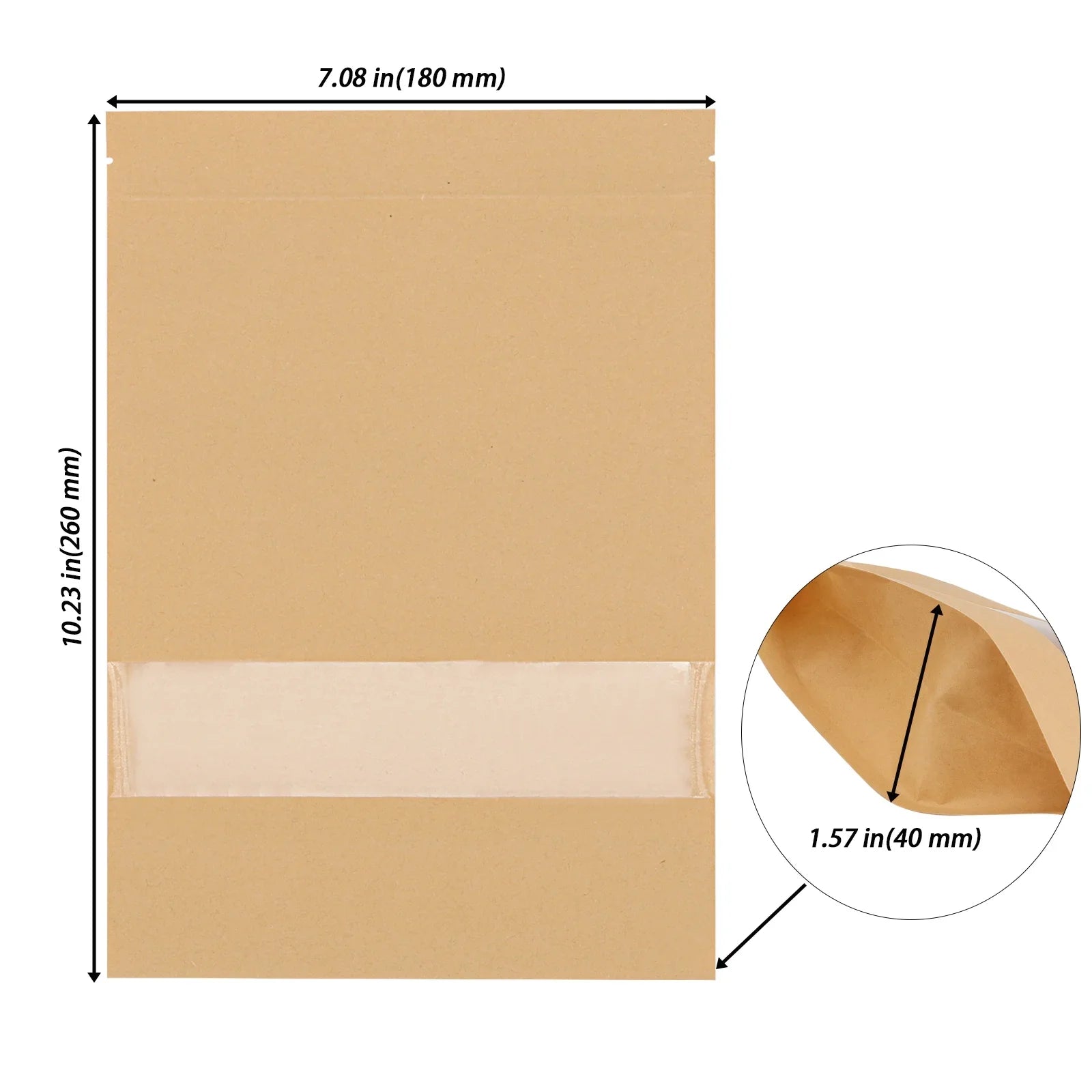 200 Pcs Kraft Bags with Windows, 7 x 10 Inch Resealable Kraft Stand Up Pouches for Food, Bean, Nut