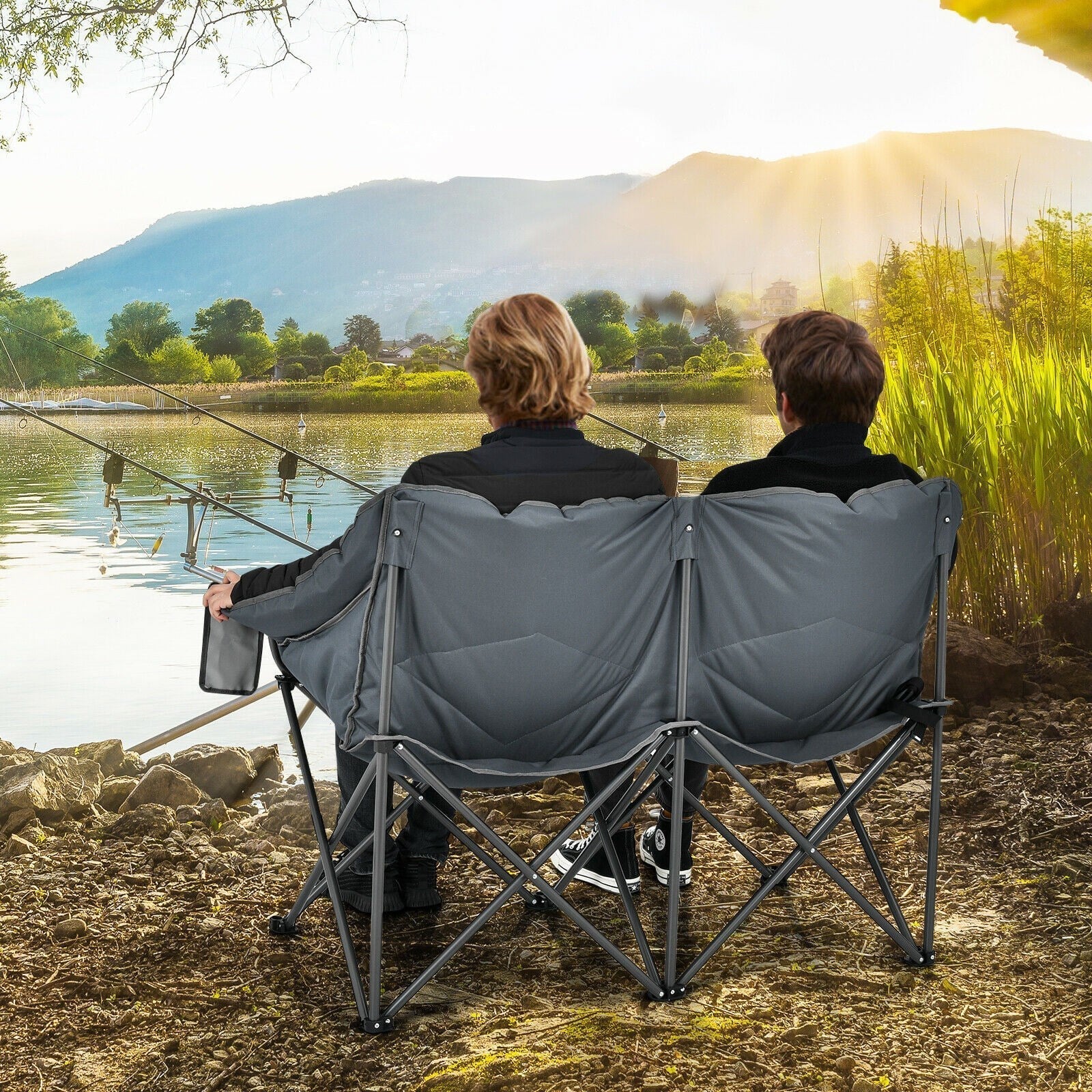2-Person High Load Capacity Camping Chair - 1 Camping loveseat chair with a carrying bag - 17.5 - Experience comfort outdoors with our sturdy folding chair