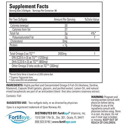 Fortifeye Vitamins Super Omega-3 Max Fish Oil, Lemon Flavor, Natural Triglyceride, 1200  / 900  Per Serv.- 30 Day, 60 Max Softgel Capsules