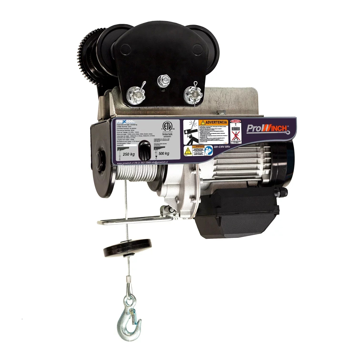 Prowinch 550 lbs. / 1100 lbs. Electric Rope Hoist w/trolley 220~240V 50/60HZ w/ Emergency Stop Wireless