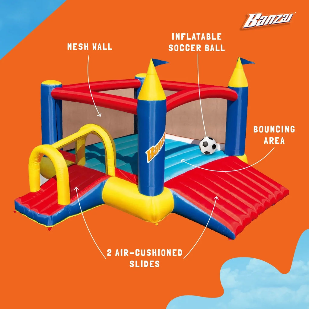 Banzai Slide ’ Fun Complete Bounce House Set with 2 Slides and Air Blower