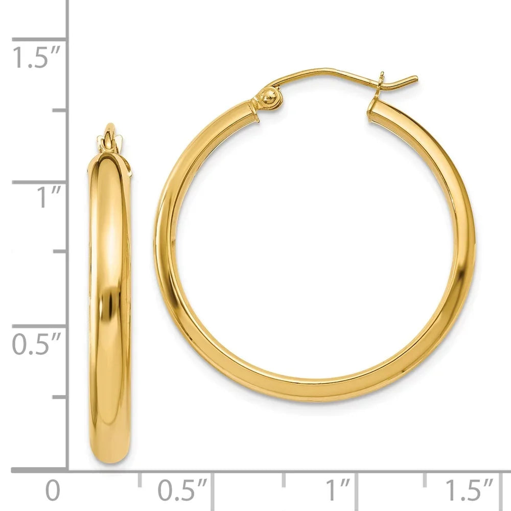 Real 14kt Yellow Gold Round Tube Hoop Earrings; for Adults and Teens; for Women and Men