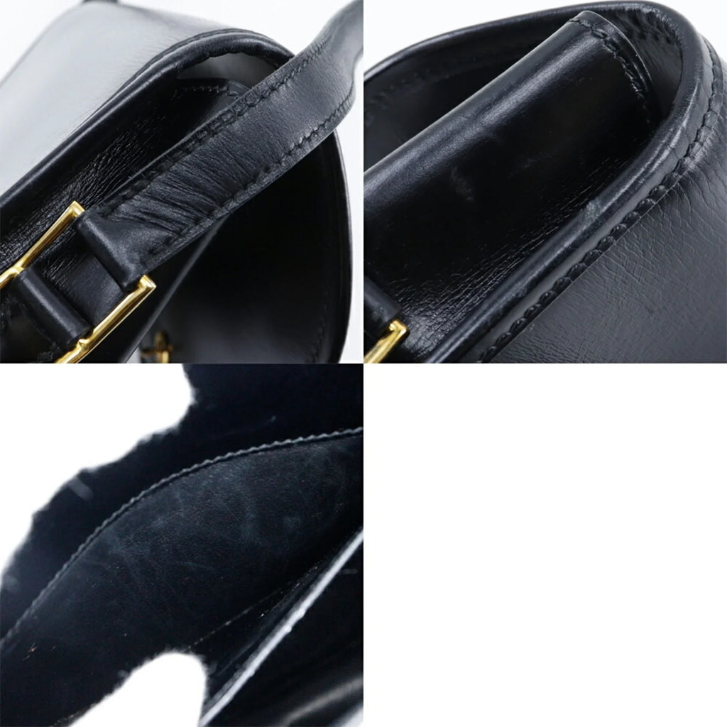 Pre-Owned Hermes  Double  Shoulder Bag Vintage Calf Made in France 1983 Black/Gold Hardware 〇M Crossbody Snap Button Ladies (Fair)