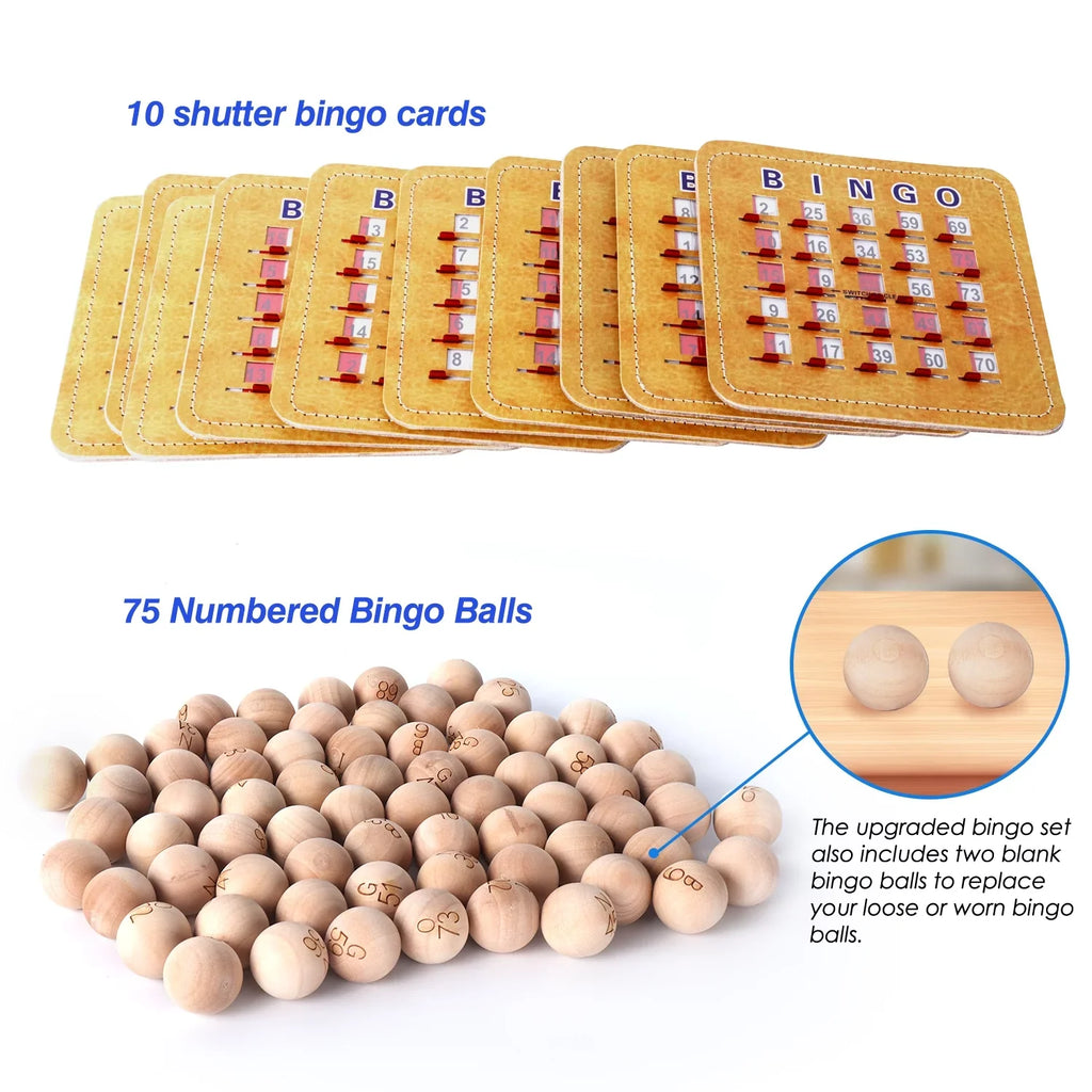 Games & Sports Expert Deluxe Bingo Game Set with Gold Bingo Cage, Wood Masterboard, Wood Bingo Balls and Shutter Bingo Cards. Great for Kids, Adults and Family Party