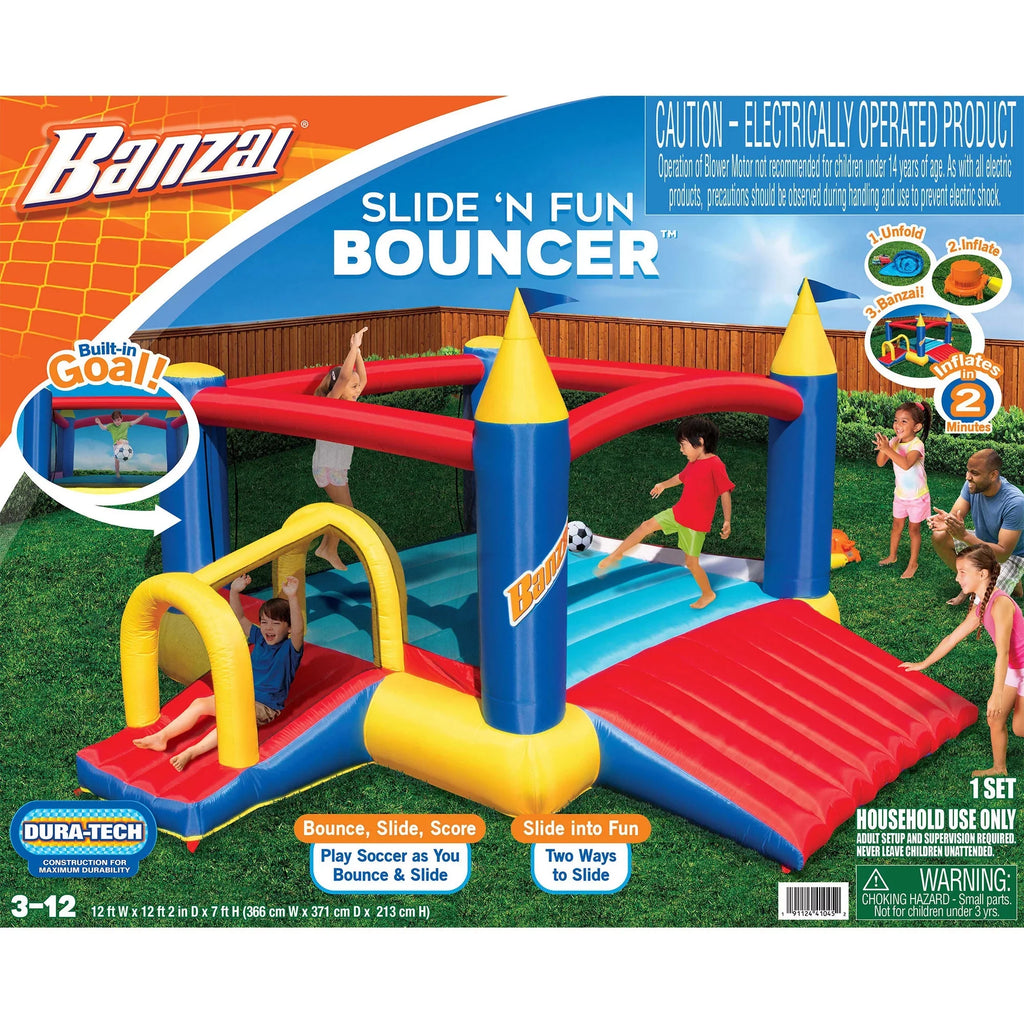 Banzai Slide ’ Fun Complete Bounce House Set with 2 Slides and Air Blower