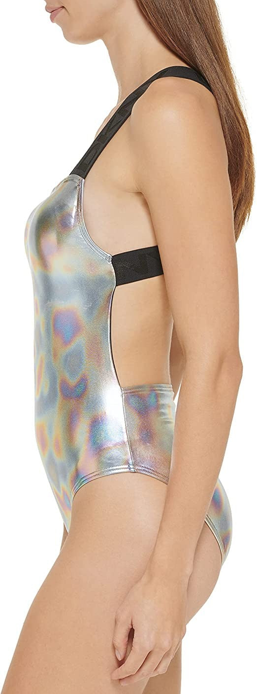 Metallic Crisscross One-Piece Swimsuit,  Small