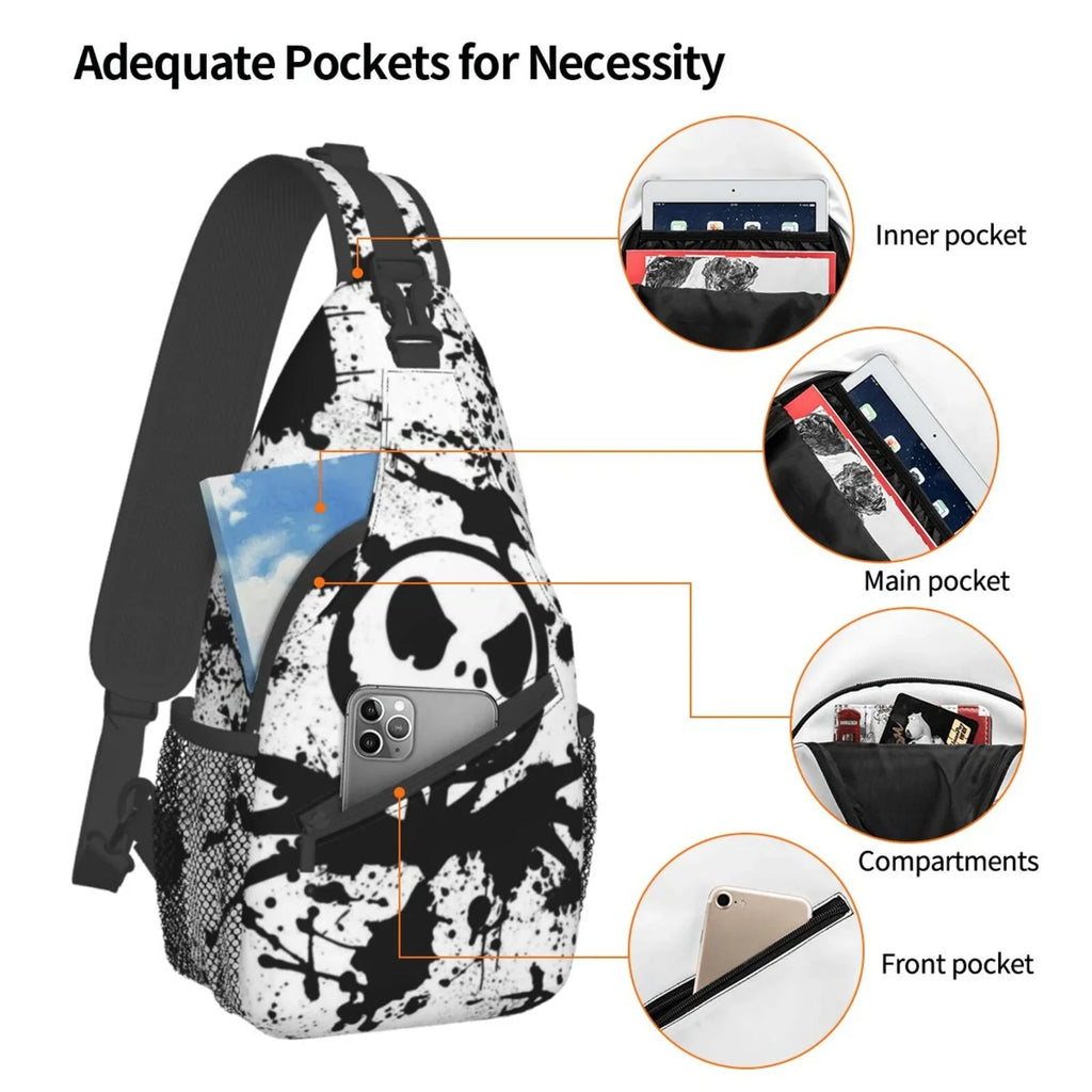 The Nightmare Before Christmas Jack Skellington Chest Bags Crossbody Sling Backpack Unisex Travel Hiking Daypack Shoulder Bag Gifts For Women Men