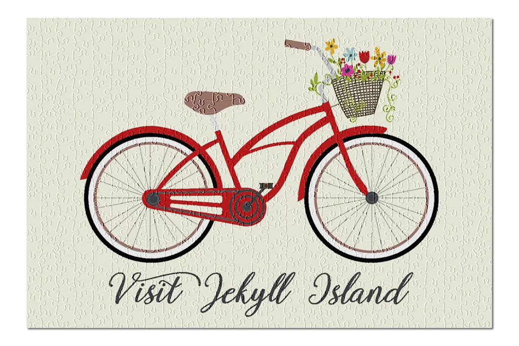 Visit Jekyll Island, Georgia, Beach Cruiser and Basket (19x27 inches, Premium 500 Piece Jigsaw Puzzle for Adults and Family, Made in )