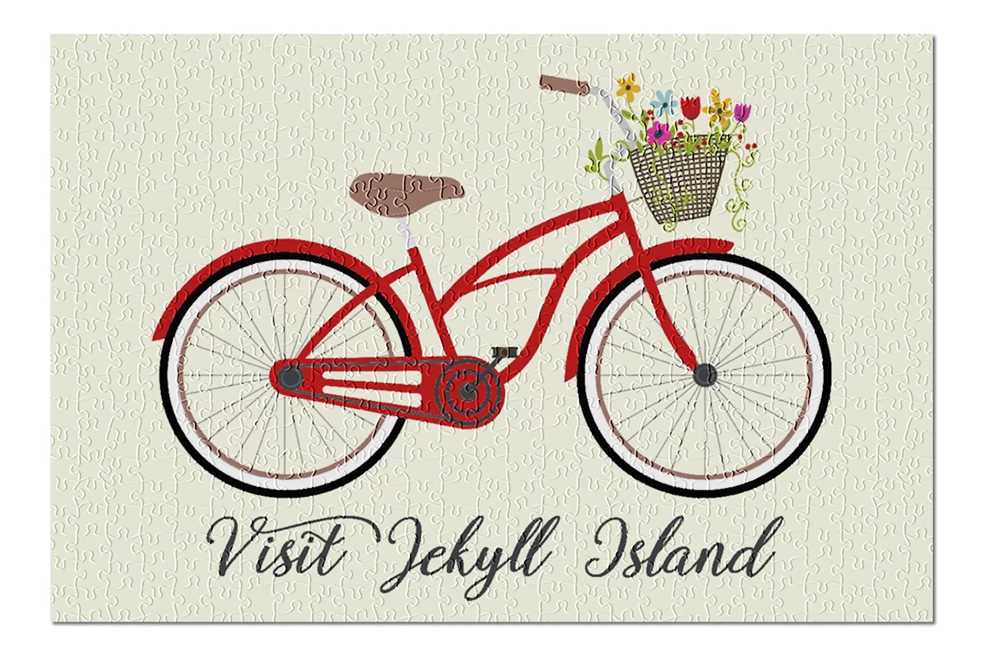 Visit Jekyll Island, Georgia, Beach Cruiser and Basket (19x27 inches, Premium 500 Piece Jigsaw Puzzle for Adults and Family, Made in )