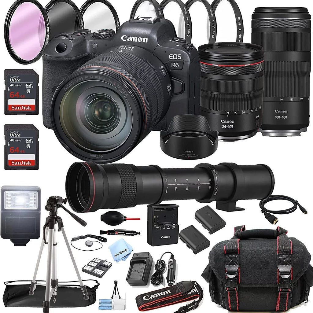 Canon   Mirrorless Digital Camera with  24-105mm f/4  is  Lens +  100-400mm is  Lens + 420-800mm Super Telephoto Lens + 128GB Memory + Case + Tripod + Filters 43pc Bundle