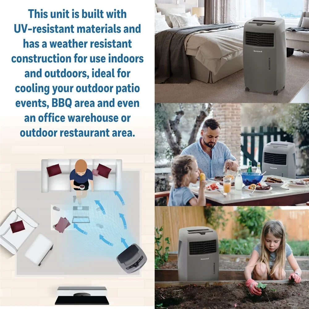Honeywell 500-694CFM Indoor Outdoor Portable Evaporative Cooler with Fan & Humidifier, Ice Compartment & Remote Control, , Gray