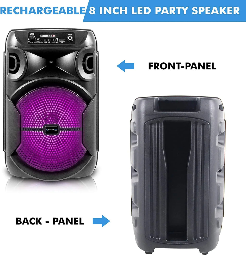 8 Inch Portable 500 Watts Bluetooth Speaker /Woofer & Tweeter /Digital Processing,  To 1/4" For Karaoke (Black, Speaker)