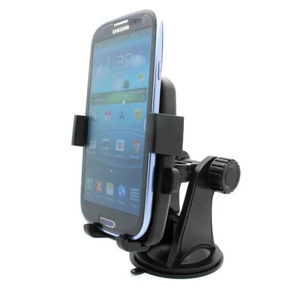 Easy Mount Rotating Car Windshield Phone Holder Cradle Stand Window Glass Dock Suction Black  for Samsung Galaxy Mega 2 Note 2 On5 Prevail  ,  Active, Mini Sport (-)  Active