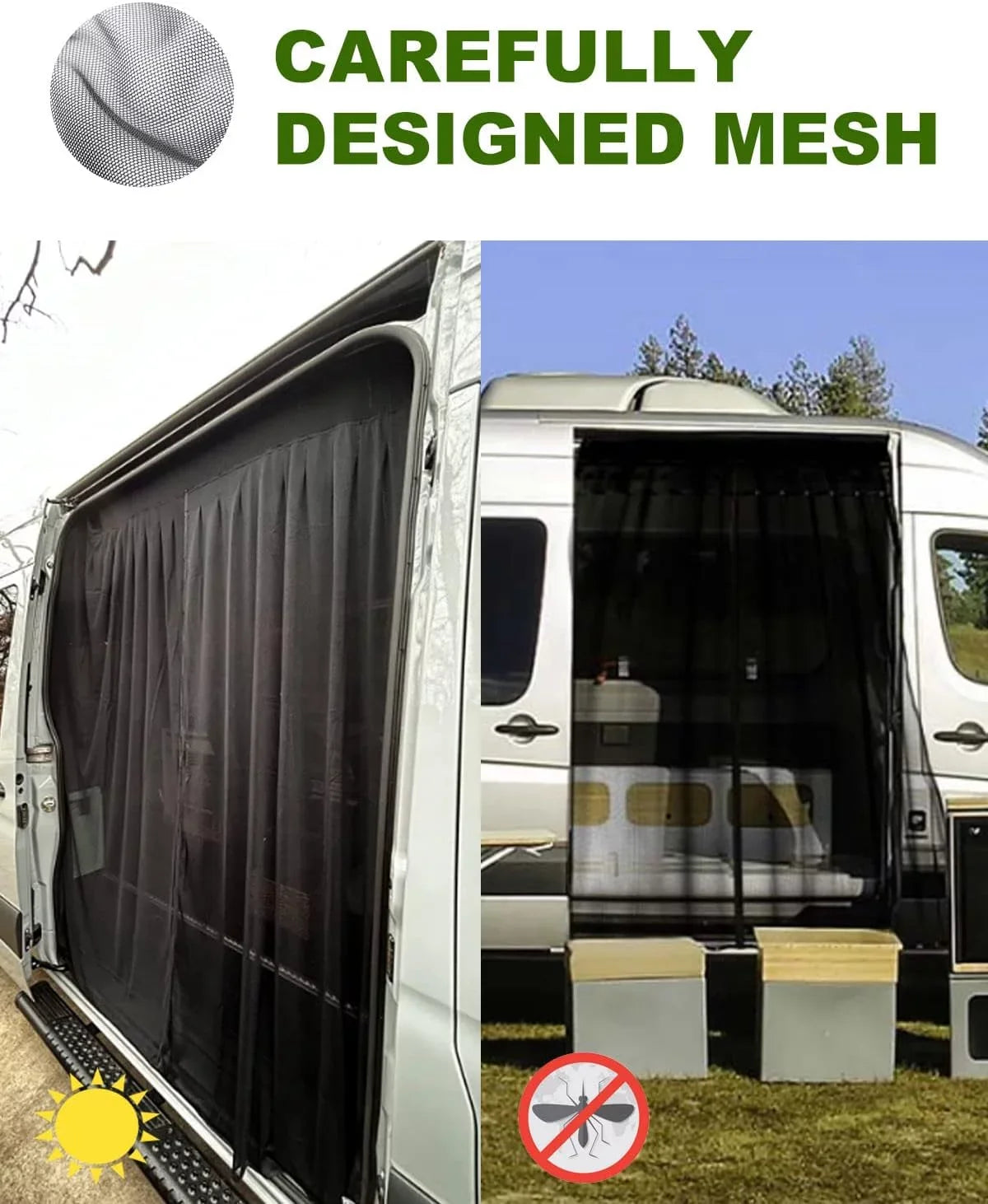 Side Sliding Door Bug Screen Suitable for Mercedes Benz Sprinter Van Mid and High Roof, Ford Transit, Promaster, and Other Camping Vehicles (Magnetic Suction)