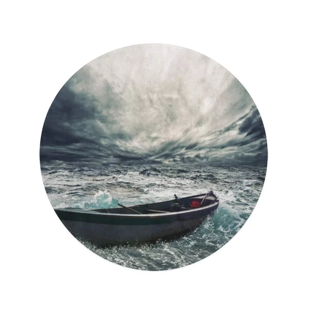 60 inch Round Beach Towel Blanket Storm Abandoned Boat in Stormy Sea Sky Dramatic Fishing Travel Circle Circular Towels Mat Tapestry Beach Throw