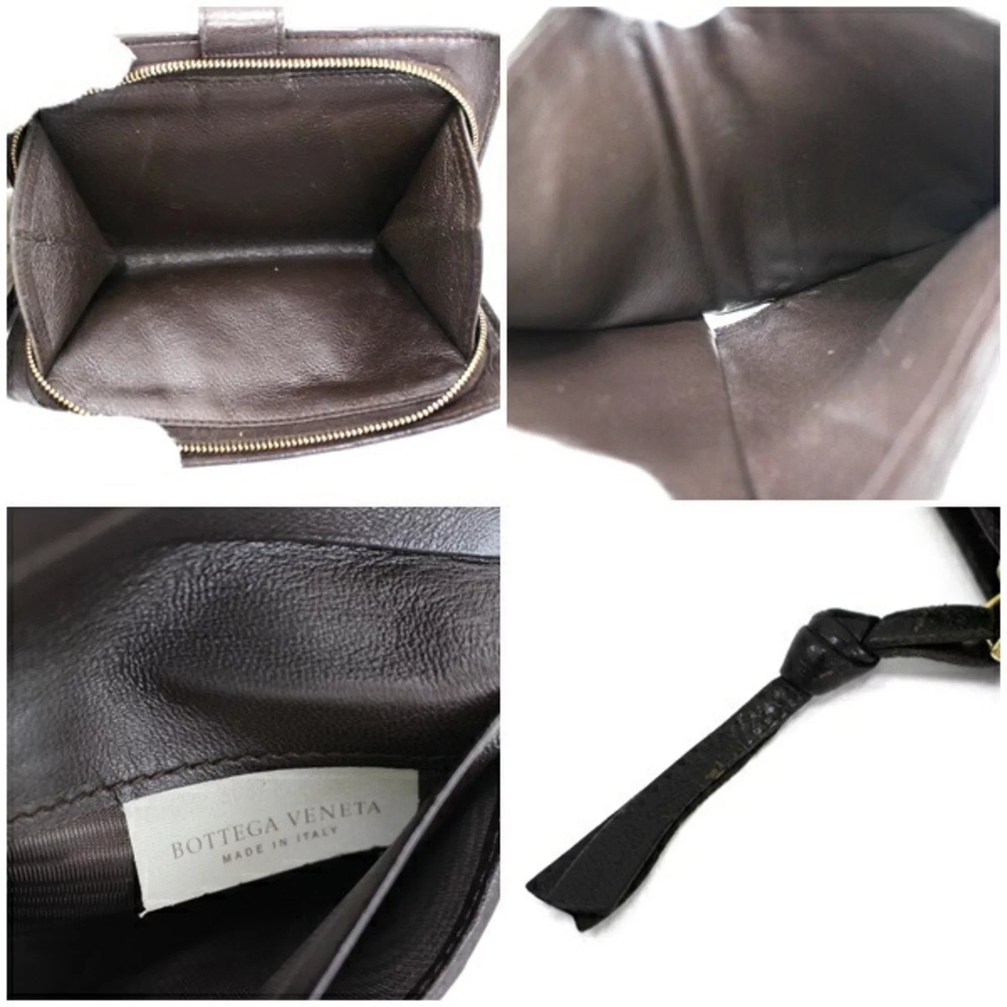 Pre-Owned Bottega Veneta Intrecciato 2-fold -shaped wallet dark brown leather   men's round coin purse two-fold (Fair)