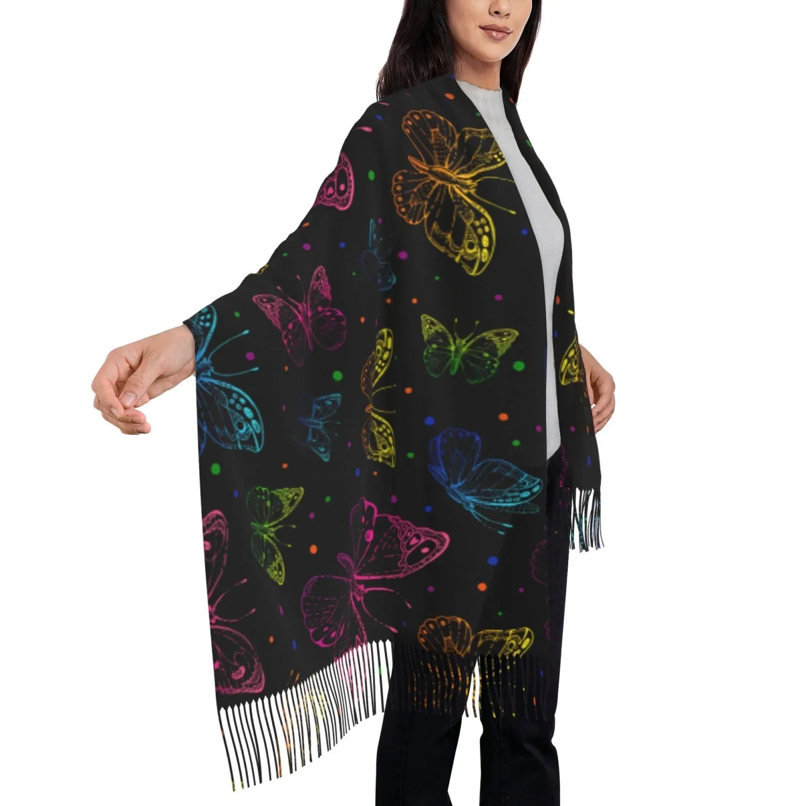 Bingfone Soft Cashmere Feel Scarf For Women Elegant Art Print Winter Warm Scarves Large Shawl Wrap Gifts- Butterfly