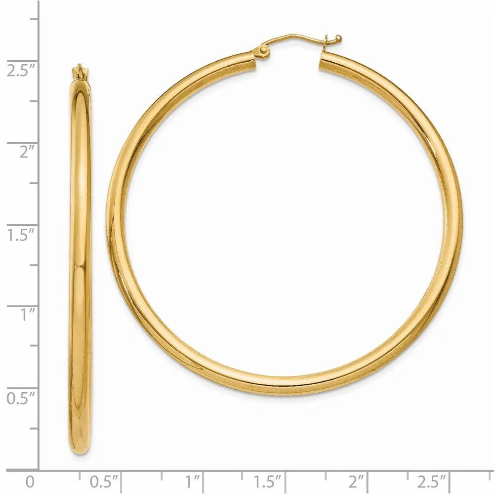 Real 14kt Yellow Gold Polished 3mm Lightweight Tube Hoop Earrings; for Adults and Teens; for Women and Men