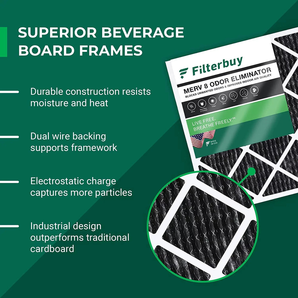 Filterbuy 10x24x1  8 Odor Eliminator Pleated   Furnace Air Filters with Activated Carbon (12-Pack)