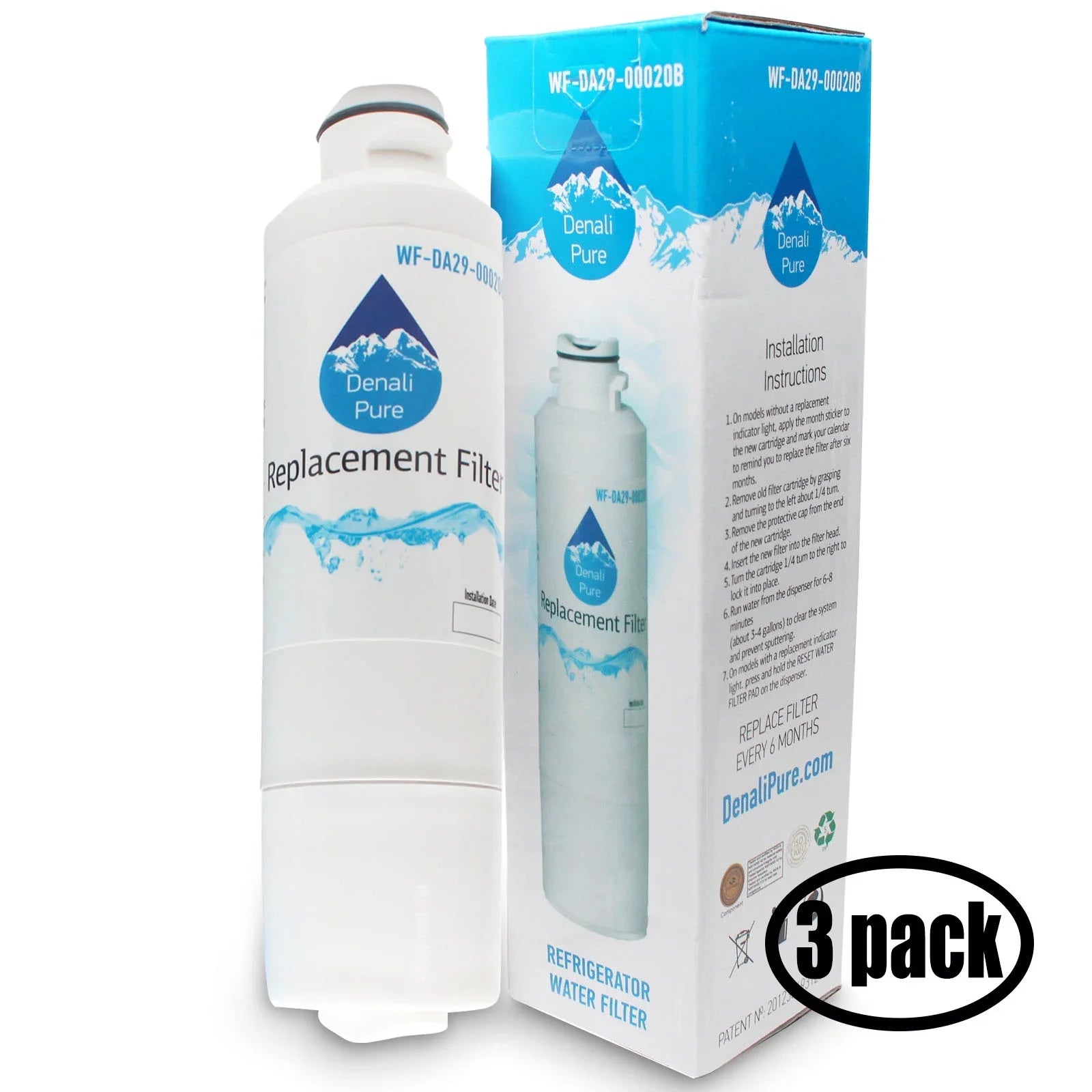 3-Pack Replacement for Samsung -08006A- Refrigerator Water Filter - Compatible with Samsung -08006A- Fridge Water Filter Cartridge