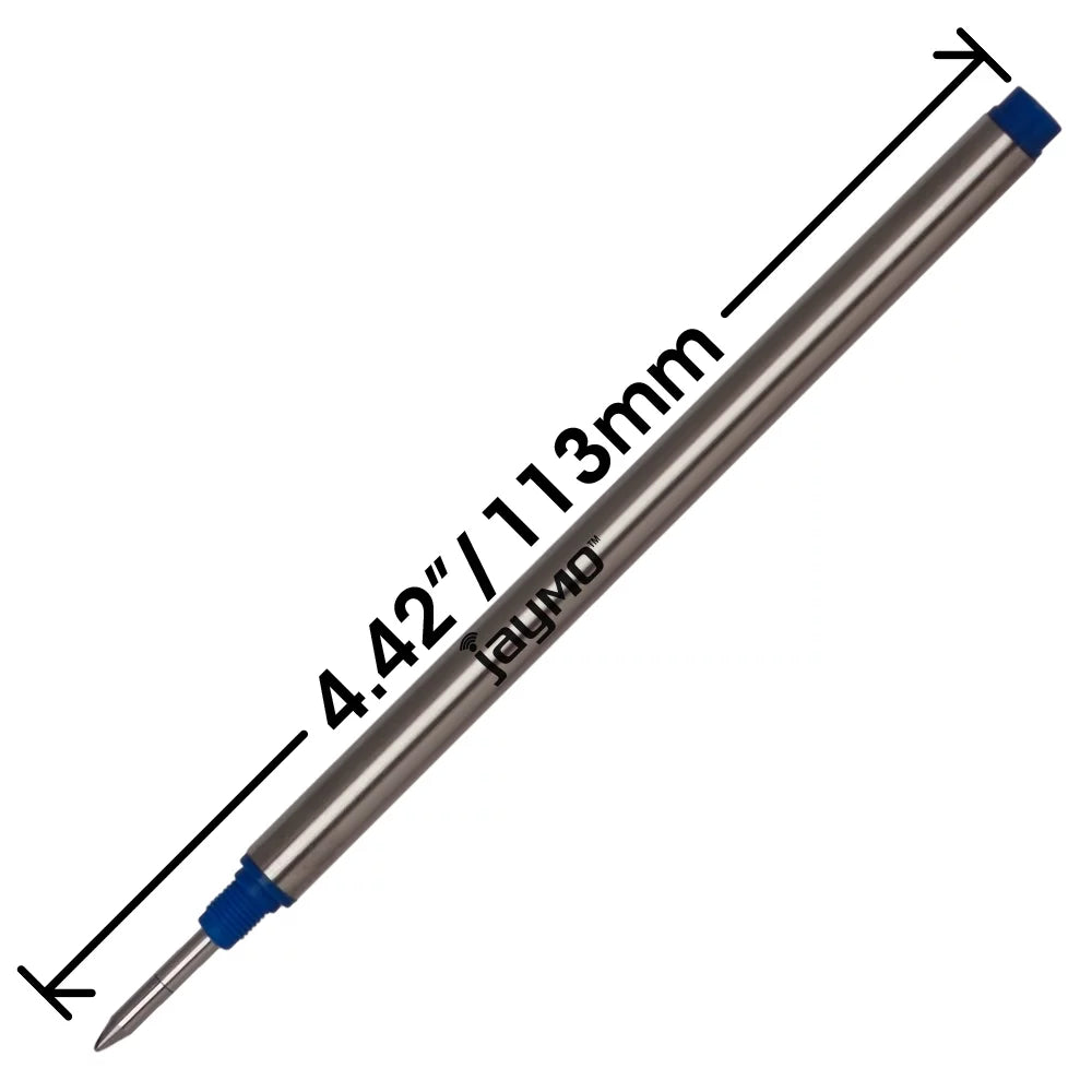 Jaymo Replacement for Montblanc 105158/105159 - Measures 4.44 in / 113 mm Long - Rollerball Pen Refill - 6 Black + 6 Blue