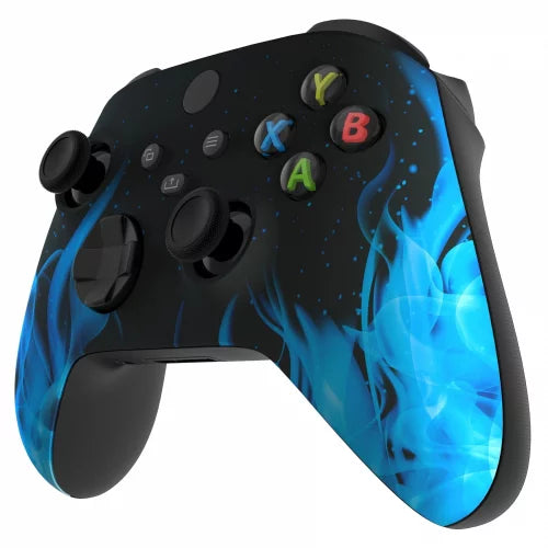 Xbox Series / One Modded Custom Rapid Fire Controller Blue Flames Soft Touch With White