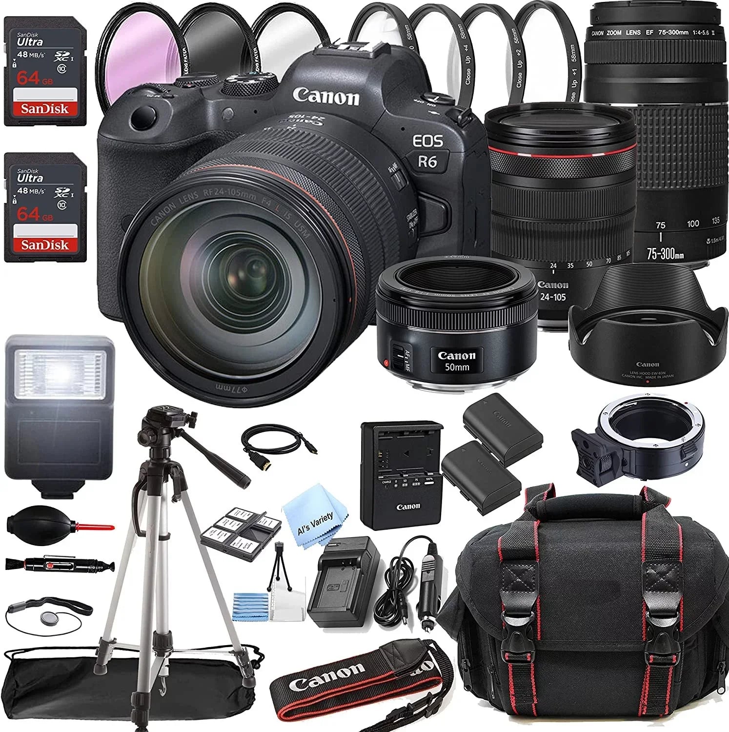 Canon   Mirrorless Digital Camera with   24-105mm f/4  is  Lens + 75-300mm /4-5.6  Lens + 50mm f/1.8  Lens + 128GB Memory + Case + Tripod + Filters 42pc Bundle